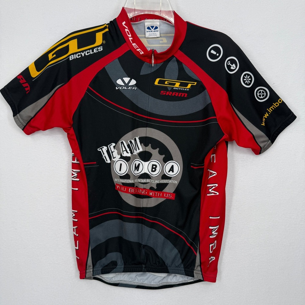 Voler Cycling Jersey Mens Medium Black Red GT Bicycles SRAM Team IMBA Zip‎ Front